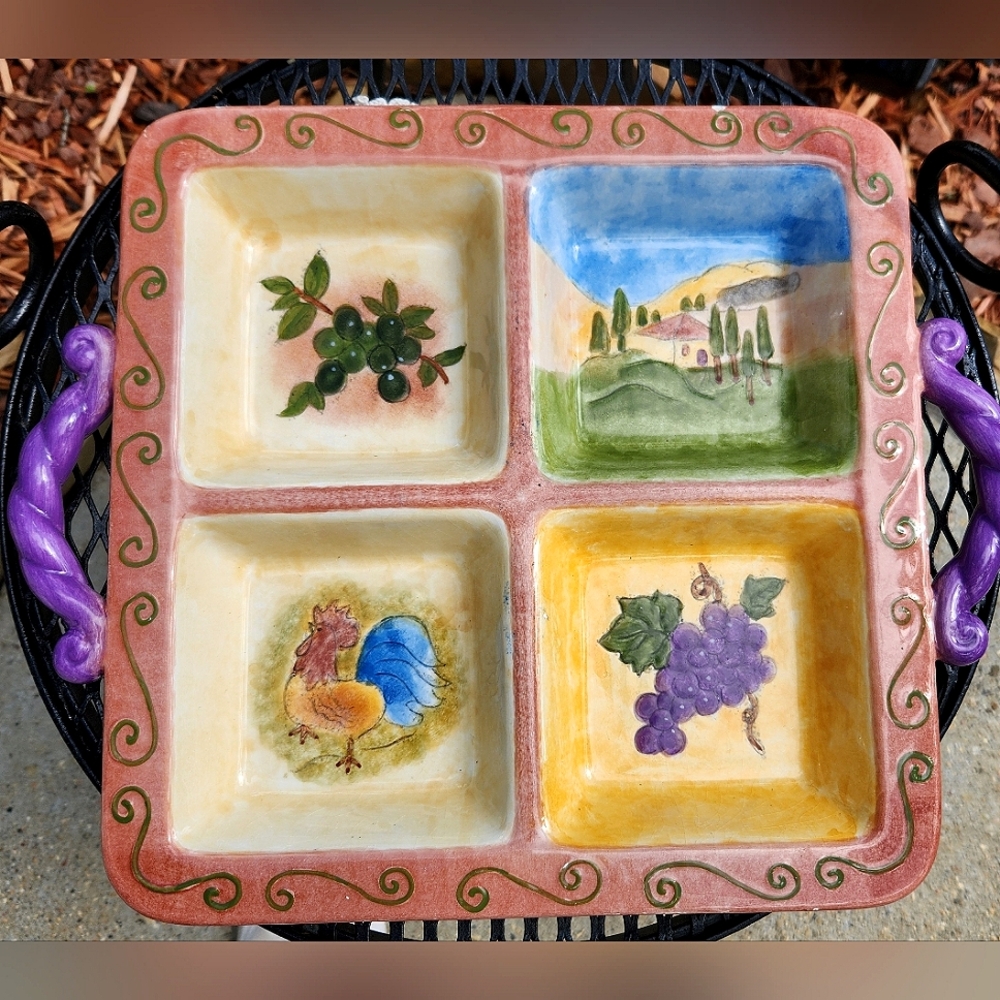 SANGO TUSCAN GARDENS 3076 4 PART RELISH DISH - Picture 1 of 7